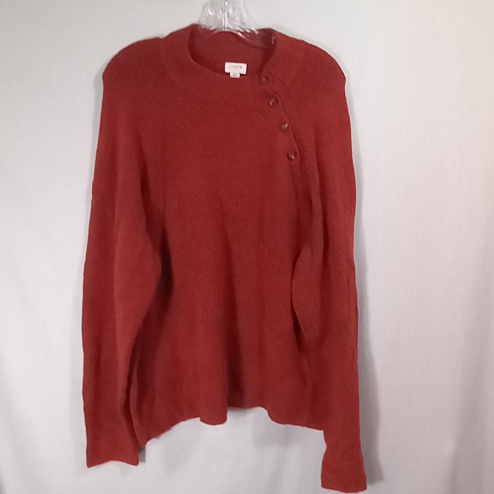 J.Crew Rust Orange Crewneck with Button Detail Wool Blend Sweater Size 2X